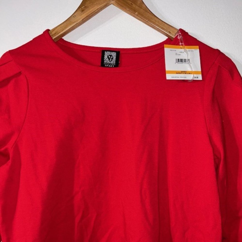 Anne Klein Sport Womens 3/4 Sleeve Shirt Size S Red Cotton Pleated Shoulders NWT - Picture 2 of 6